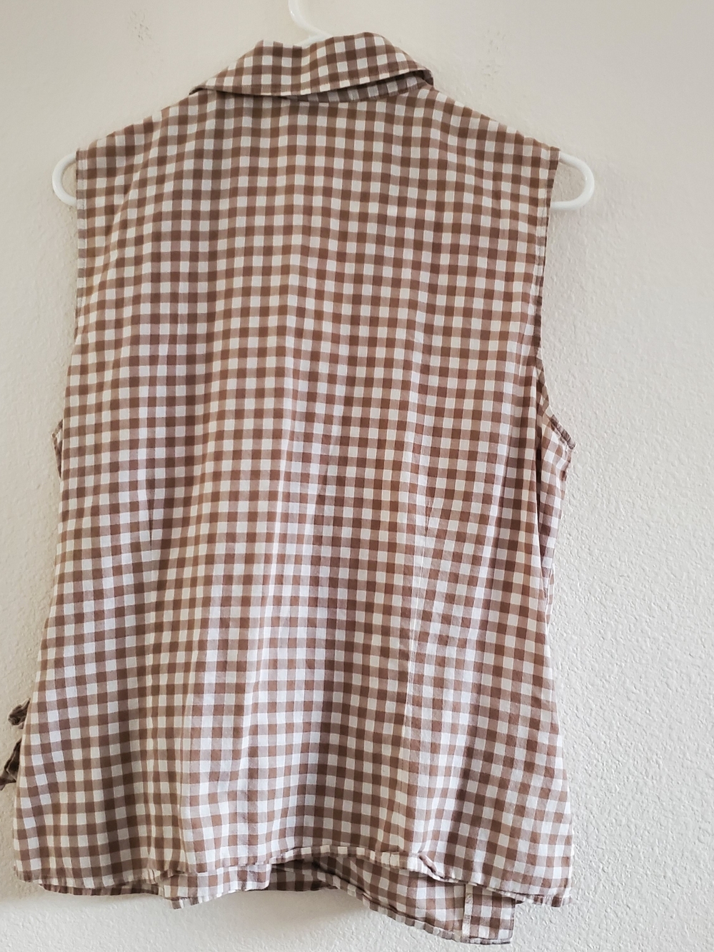 Coldwater Creek Brown and White Gingham Tie-Side Sleeveless Wrap Top Size L - Picture 2 of 7